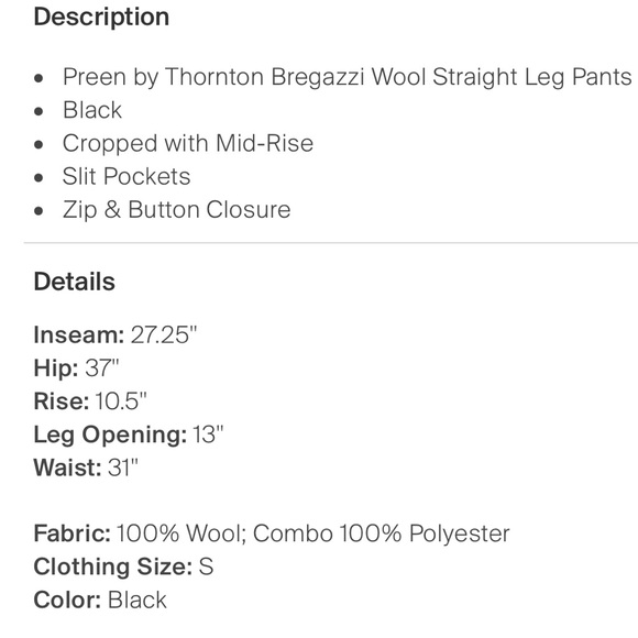 Preen by Thornton Bregazzi Wool Black Straight Leg Pants - Picture 4 of 4